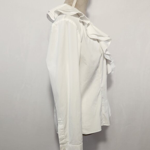 Lauren Ralph Lauren Women's Large White Ruffle Deep V Neck Long Sleeve Wrap Top - Picture 8 of 14
